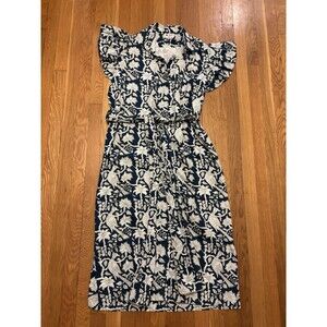 Holly Shae Design Gigi Kaftan Resort Wear Dress Maxi Navy Blue White Bird Floral